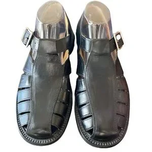 Bally Gerenzano Sandals Black Leather Fisherman Men\'s 9 D Vintage Black Fisherman Sandals for Men with Upper Leather for sale  main image 4